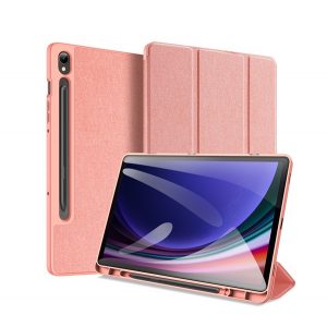 Husa DUX DUCIS DOMO in picioare, efect piele (activ, cu deschidere laterala, TRIFOLD, suport desktop, suport creion, model textil) ROZ Samsung Galaxy Tab S9 FE WIFI (SM-X510), Samsung Galaxy Tab S9 FE LTE (SM-X516)