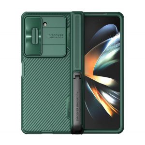 Protectie de telefon din plastic NILLKIN CAMSHIELD FOLD (cadru din silicon, rezistenta medie la impact, protectie camera, suport) VERDE INCHIS Samsung Galaxy Z Fold5 5G (SM-F946)