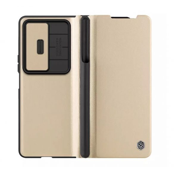 Husă NILLKIN QIN PRO în picioare, efect piele fină (FLIP, deschidere laterală, suport card bancar, protecție pentru cameră) GOLD Samsung Galaxy Z Fold5 5G (SM-F946)