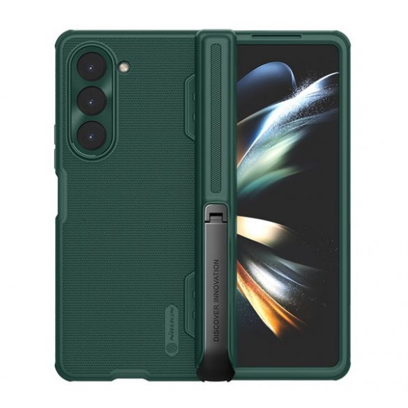 Protector de telefon din plastic NILLKIN SUPER FROSTED (cauciucat, suprafață rugoasă, funcție de suport pentru masă, suport) VERDE ÎNCHIS Samsung Galaxy Z Fold5 5G (SM-F946)