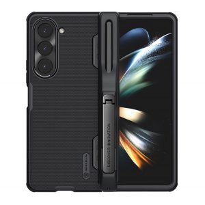 Protector de telefon din plastic NILLKIN SUPER FROSTED (cauciucat, suprafață rugoasă, funcție de suport pentru masă, suport pentru stilou S) NEGRU Samsung Galaxy Z Fold5 5G (SM-F946)