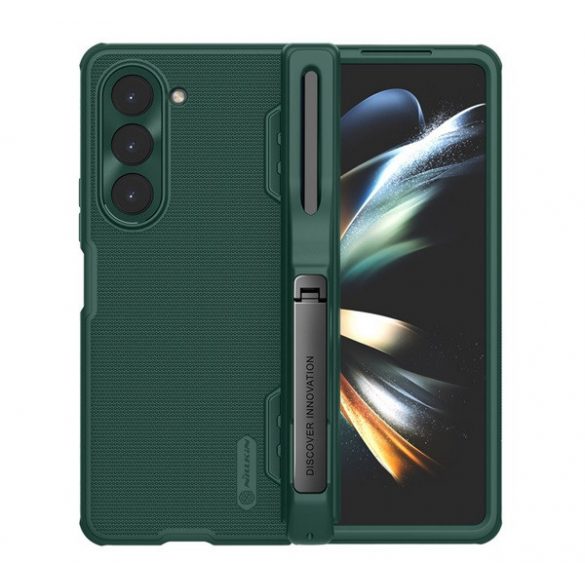 Protector de telefon din plastic NILLKIN SUPER FROSTED (cauciucat, suprafață rugoasă, funcție de suport pentru masă, suport pentru stilou S) VERDE ÎNCHIS Samsung Galaxy Z Fold5 5G (SM-F946)