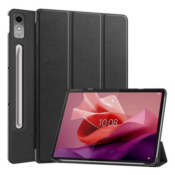 Carcasă în picioare, efect piele (FLIP activ, deschidere laterală, TRIFOLD, suport birou, suport creion) NEGRU Lenovo Tab P12 (TB370)