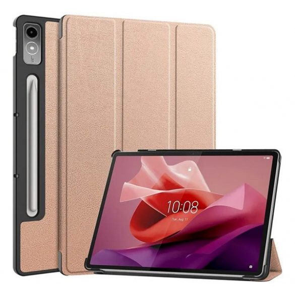 Carcasă în picioare, efect piele (FLIP activ, deschidere laterală, TRIFOLD, suport birou, suport creion) ROSE GOLD Lenovo Tab P12 (TB370)