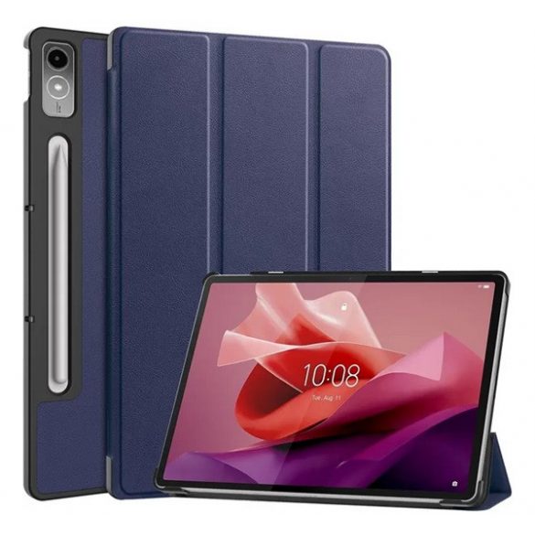 Carcasă în picioare, efect piele (FLIP activ, deschidere laterală, TRIFOLD, suport birou, suport creion) ALBASTRU ÎNCHIS Lenovo Tab P12 (TB370)