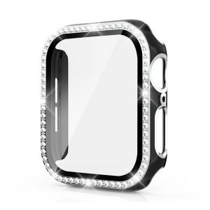 Cadru din plastic (BUMPER, strălucitor + protecție pentru ecran) NEGRU/ARGINTIU Apple Watch Series 9 45mm, Watch Series 8 45mm, Watch Series 7 45mm