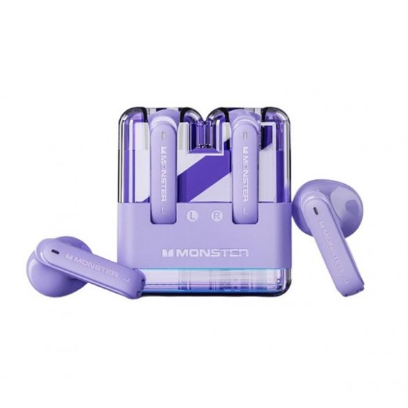 Căști bluetooth MONSTER XKT12 STEREO (v5.3, TWS, gamer, microfon, filtru de zgomot + carcasă de încărcare) PURPLE