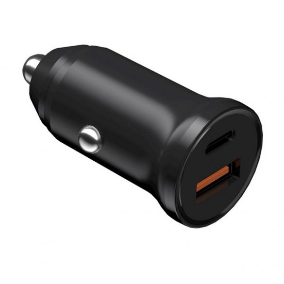 Încărcător auto DEVIA SMART USB+priză de tip C (30W, încărcător rapid PD 3.0) NEGRU