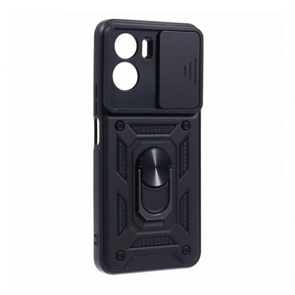 Protecție din plastic pentru telefon Defender (rezistentă la impact mediu, interior din silicon, inel suport telefon, protecție cameră foto) negru Honor 90 Lite 5G