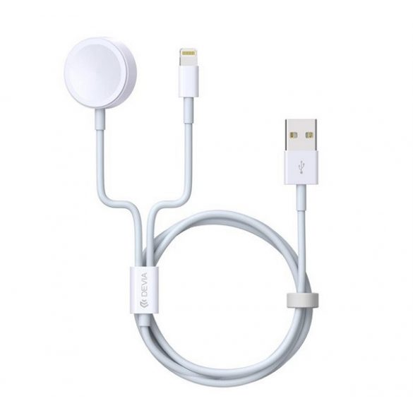 Cablu de încărcare DEVIA SMART 2 în 1 (USB - fulger, încărcător Apple Watch, wireless, încărcător rapid PD, 120 cm) ALB Apple IPAD, IPAD 2, IPAD (a treia generație)