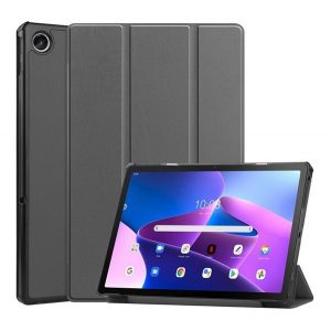 Husă stativă cu efect de piele (FLIP activ, deschidere laterală, funcție de suport pentru birou TRIFOLD) GREY Lenovo Tab M10 Plus (TB128) LTE, Tab M10 Plus (TB125) WIFI