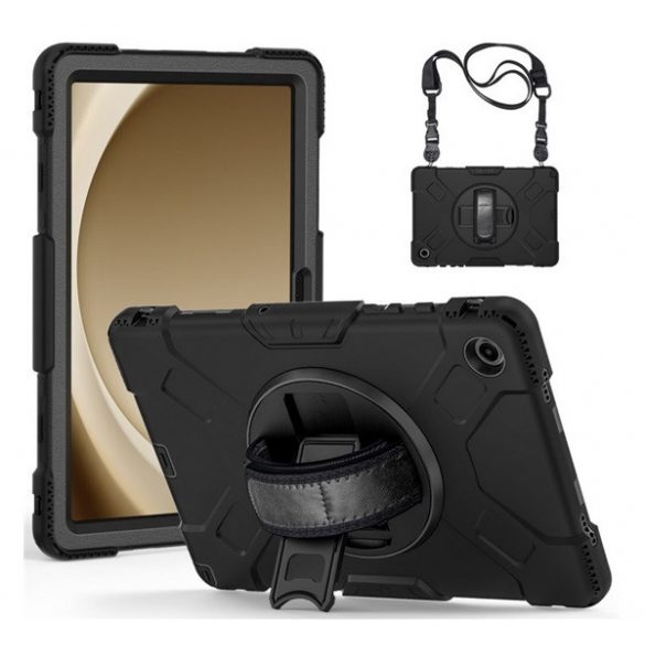 Protecție din plastic pentru telefon Defender (antișoc, 360° + curea de mână, curea de umăr) negru Samsung Galaxy Tab A9 Plus 5G (SM-X216), Galaxy Tab A9 Plus WIFI (SM-X210)