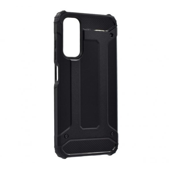 Protecție din plastic pentru telefon Defender (rezistență medie la impact, călcâi cu pernă de aer, interior din silicon, efect metalic) negru Samsung Galaxy A15 (SM-A155), Galaxy A15 5G (SM-A156)