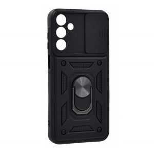 Protecție din plastic pentru telefon Defender (rezistență medie la impact, interior din silicon, inel suport telefon, protecție cameră foto) negru Samsung Galaxy A15 (SM-A155), Galaxy A15 5G (SM-A156)