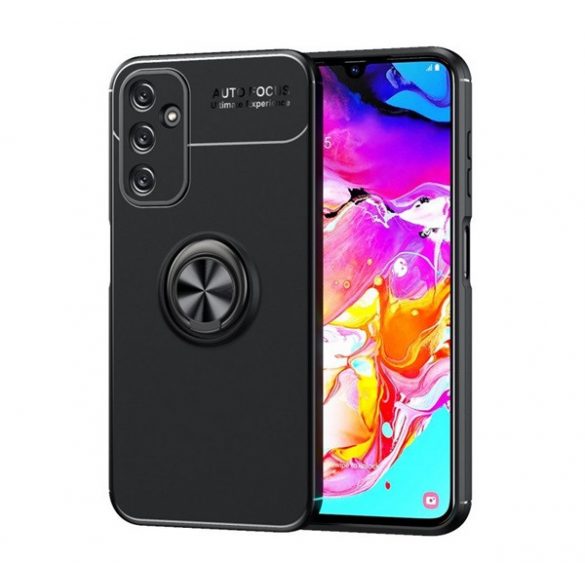 Protector de telefon din silicon (funcție suport de masă, inel de suport pentru telefon, rotire la 360°, placă metalică încorporată) NEGRU Samsung Galaxy A25 5G (SM-A256)