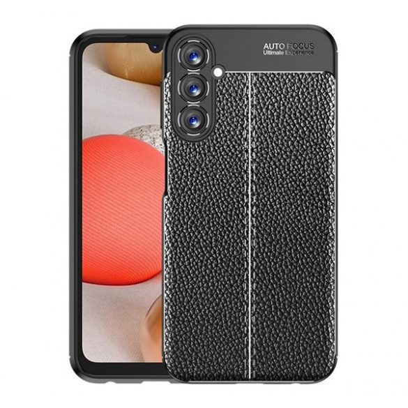 Protectie din silicon pentru telefon (rezistenta la impact mediu, efect piele, model de cusaturi) NEGRU Samsung Galaxy A25 5G (SM-A256)