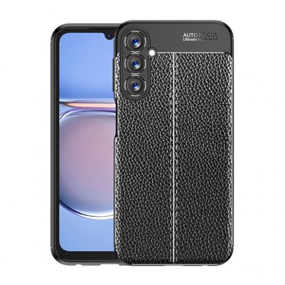 Protectie din silicon pentru telefon (rezistenta medie la impact, efect piele, model de cusaturi) NEGRU Samsung Galaxy A05s (SM-A057F)