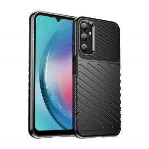 Protector de telefon din silicon (rezistență medie la impact, în dungi, model convex) NEGRU Samsung Galaxy A25 5G (SM-A256)