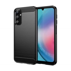 Husă silicon pentru telefon (rezistent la impact mediu, bubble heel, periat, model de carbon) negru Samsung Galaxy A25 5G (SM-A256)