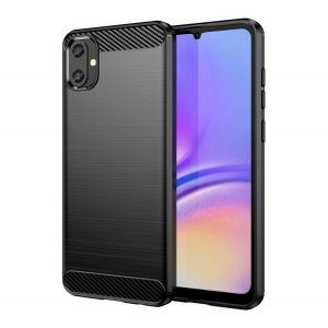 Husă silicon pentru telefon (rezistent la impact mediu, bubble heel, periat, model de carbon) negru Samsung Galaxy A05 (SM-A055F)