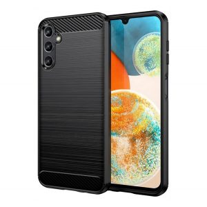 Protector de telefon din silicon (rezistență medie la impact, colț cu pernă de aer, periat, model carbon) NEGRU Samsung Galaxy A15 (SM-A155), Galaxy A15 5G (SM-A156)