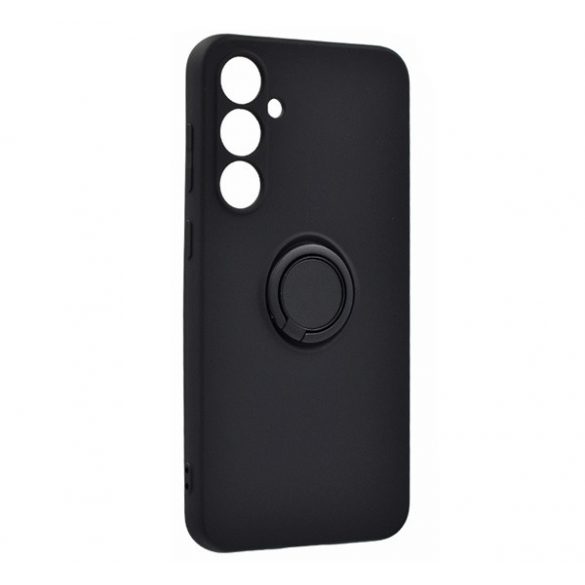 Protector de telefon din silicon (inel suport telefon, interior din microfibră de pluș, placă metalică încorporată, protecție pentru cameră) NEGRU Samsung Galaxy A15 (SM-A155), Galaxy A15 5G (SM-A156)