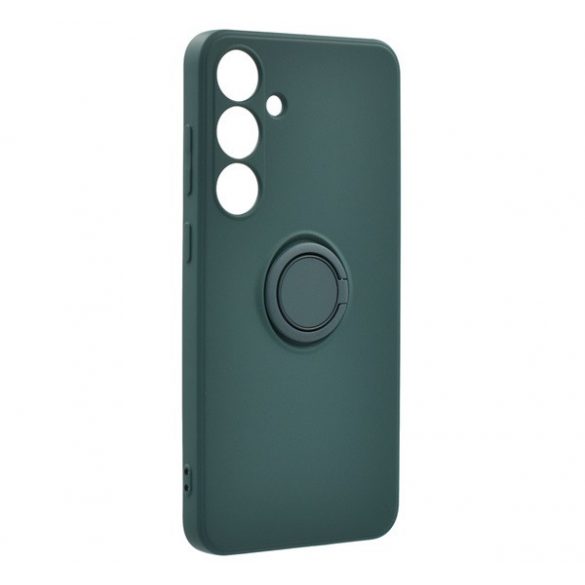 Protectie din silicon pentru telefon (inel de suport pentru telefon, interior din microfibra de pluș, placă metalică încorporată, protecție pentru cameră) VERDE ÎNCHIS Samsung Galaxy S23 FE (SM-S711)