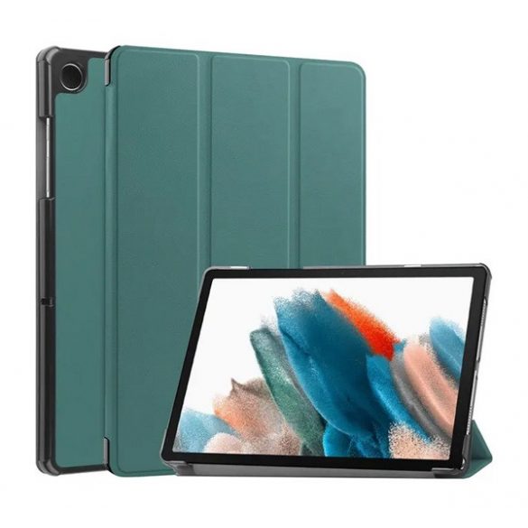 Husă în picioare, efect piele (FLIP activ, deschidere laterală, TRIFOLD, suport desktop) VERDE ÎNCHIS Samsung Galaxy Tab A9 LTE ​​​​(SM-X115), Galaxy Tab A9 WIFI (SM-X110)