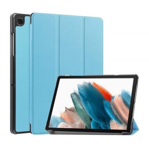 Husă în picioare, efect piele (FLIP activ, deschidere laterală, TRIFOLD, suport desktop) ALBASTRU DESCHIS Samsung Galaxy Tab A9 LTE ​​​​(SM-X115), Galaxy Tab A9 WIFI (SM-X110)