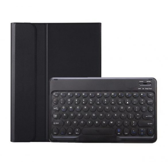 Husă stativă cu efect de piele (FLIP, tastatură bluetooth, desktop, QWERTY, engleză, suport S Pen) negru Samsung Galaxy Tab A9 Plus 5G (SM-X216), Galaxy Tab A9 Plus WIFI (SM-X210)