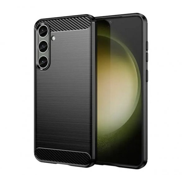 Husă silicon pentru telefon (rezistent la impact mediu, călcâi pernă de aer, periat, model de carbon) negru Samsung Galaxy S24 Plus (SM-S926)