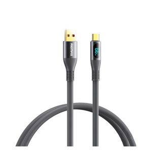 Cablu de date REMAX ZISEE (USB - Type-C, 66W, încărcător rapid, 120cm, afișaj LED) GRI