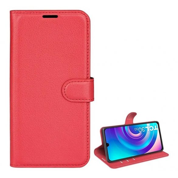 Carcasa in picioare, efect piele (FLIP, deschidere laterala, functie suport de masa, premium) RED TCL 30 4G