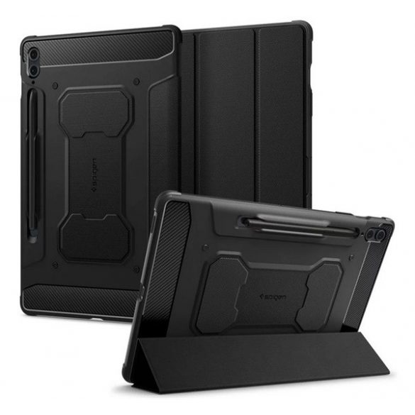 Husă SPIGEN RUGGED ARMOR PRO în picioare (FLIP activ, rezistență la șoc, TRIFOLD, suport desktop, suport creion) NEGRU Samsung Galaxy Tab S9 FE Plus LTE (SM-X616), Galaxy Tab S9 FE Plus WIFI (SM-X610)