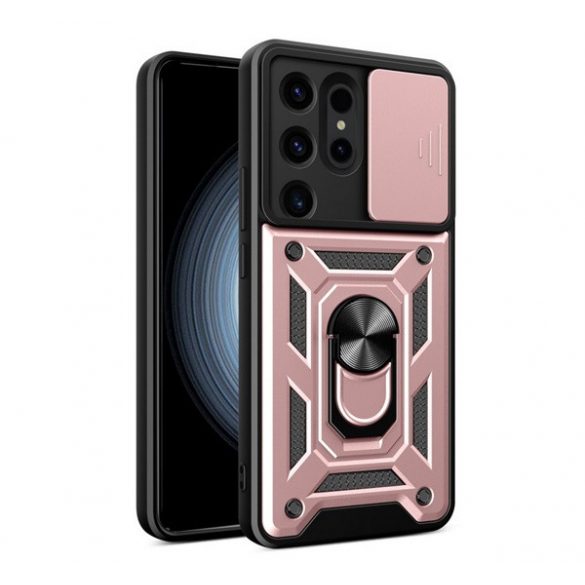 Protecție din plastic pentru telefon Defender (anti-șoc, interior din silicon, inel de fixare, protecție pentru cameră) CULOARE ROSE Samsung Galaxy S24 Ultra (SM-S928)