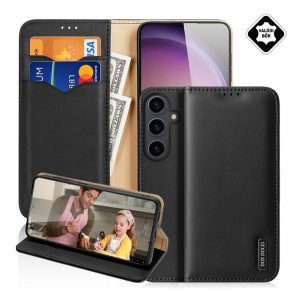 Husa DUX DUCIS HIVO in picioare, piele naturala (FLIP, deschidere laterala, suport de masa, buzunar pentru card, RFID) NEGRU Samsung Galaxy S24 (SM-S921)