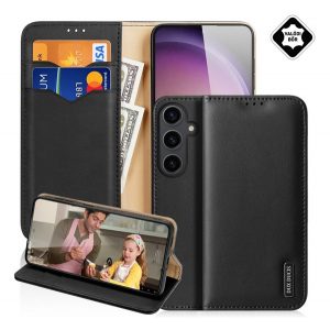 Husa DUX DUCIS HIVO in picioare, piele naturala (FLIP, deschidere laterala, suport de masa, buzunar pentru card, RFID) NEGRU Samsung Galaxy S24 Plus (SM-S926)