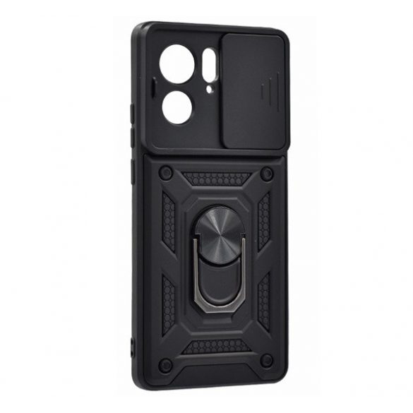 Protecție din plastic pentru telefon Defender (anti-șoc, interior din silicon, inel de fixare, protecție pentru cameră) negru Motorola Edge 40 5G (XT2303)