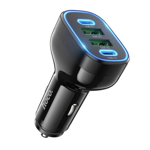 Încărcător auto HOCO NZ11 2 USB+2 prize de tip C (72W, încărcător rapid PD, LED) NEGRU