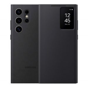 Husă SAMSUNG în picioare (FLIP activ, deschidere laterală, față transparentă) NEGRU Samsung Galaxy S24 Ultra (SM-S928)