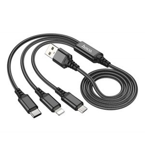 Cablu de încărcare HOCO X76 3in1 (USB - fulger/microUSB/Tip-C, 2A, 100cm) NEGRU