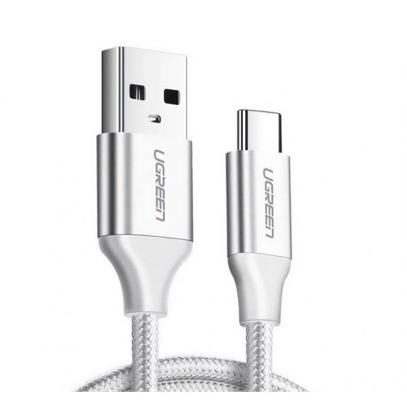 Cablu de date UGREEN (USB - Type-C, 3A, încărcător rapid PD 3.0, 100W, 200cm, șiret) ALB