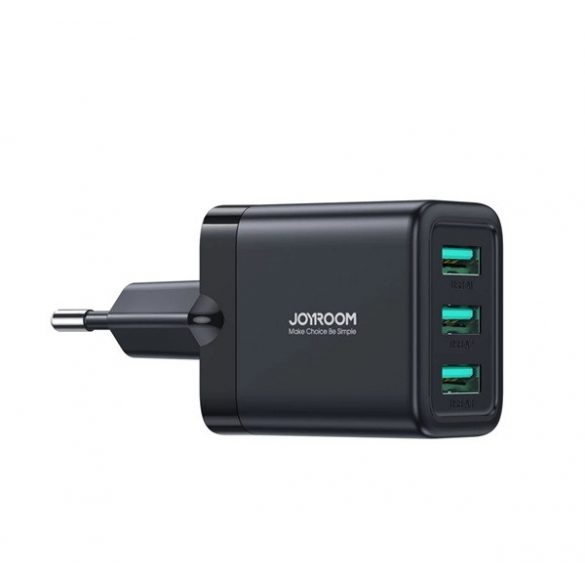 Încărcător JOYROOM 3 prize USB (17W, încărcător rapid) NEGRU