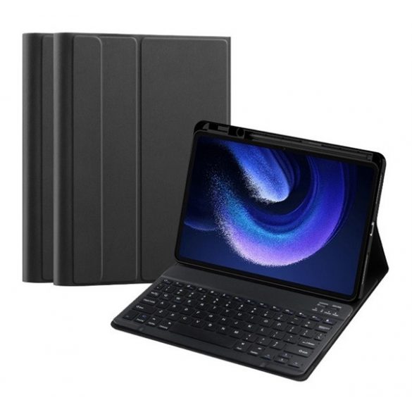 Carcasa in picioare, efect piele (FLIP, tastatura bluetooth, suport desktop, QWERTY, limba engleza, suport creion) NEGRU Xiaomi Pad 6