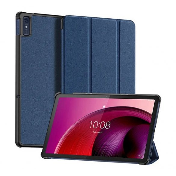 Husă DUX DUCIS DOMO în picioare, efect piele (FLIP activ, deschidere laterală, TRIFOLD, suport de masă, model textil) ALBASTRU ÎNCHIS Lenovo Tab M10 5G (TB-X607)