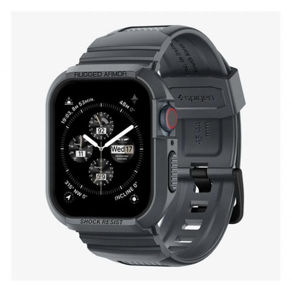 Curea de rezervă SPIGEN RUGGED ARMOR PRO (dimensiune personalizată, silicon, rezistență la șoc + cadru din silicon) DARK GREY Apple Watch Series 9 45mm, Watch Series 8 45mm, Watch Series 7 45mm