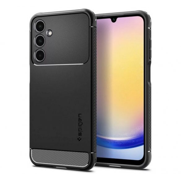 Protectie de telefon din silicon SPIGEN RUGGED ARMOR (rezistenta la impact, colt cu perna de aer, model carbon) NEGRU Samsung Galaxy A25 5G (SM-A256)