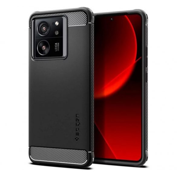 Protectie de telefon din silicon SPIGEN RUGGED ARMOR (rezistenta la impact, colt cu perna de aer, model carbon) NEGRU Xiaomi 13T Pro, 13T