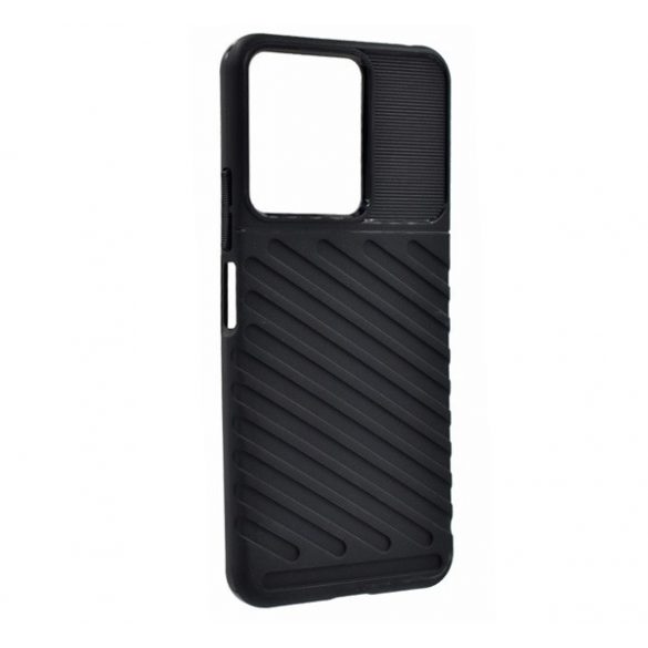 Protector de telefon din silicon (rezistenta la impact, cu dungi, model convex) NEGRU Xiaomi Redmi 13C