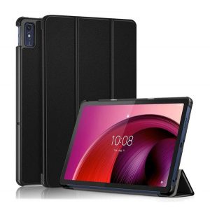 Carcasă în picioare, efect piele (FLIP activ, deschidere laterală, TRIFOLD, suport desktop) NEGRU Lenovo Tab M10 5G (TB-X607)